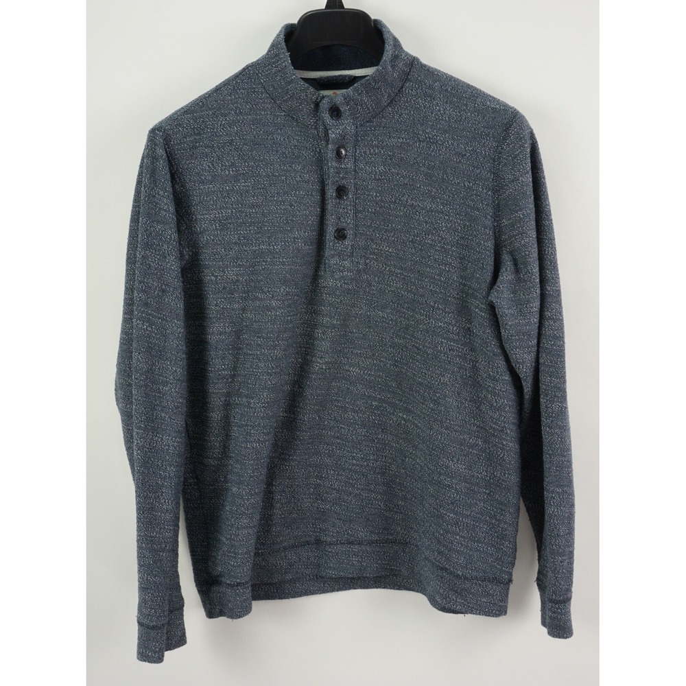 Marine Layer Men's Large Blue Loop Knit Heather 1/4 Button Pullover Sweater